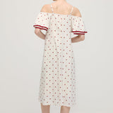 Polka Dot Üks Õlg Midi Kleid