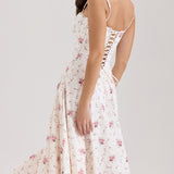 Veniv Puuvilla Midi Kleit Valge Lill