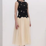 Vintage Kontrasti Tülli Midi Kleid