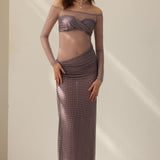 Hall Lilla Off-Shoulder Diamante Maxi Dress
