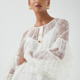 Valge pitsiline mini kleit Kihilise disainiga