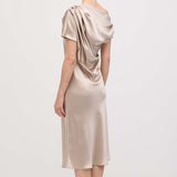 Asümmeetriline satiin drapeeritud midi kleit