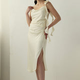 Satiinist Rikkalik Midi Libisev Kleid