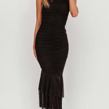 Seljast Avatud Midi Kleid Rüüdiga