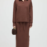 Kootud Pikad Varrukad Ülemine ja Midi Kleidiseade