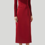 Asümmeetriline kaelusega pikkade varrukatega midi kleit punases