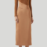 Asümmeetriline kaelusega pikkade varrukatega midi kleit khakis