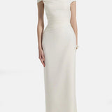 Asümmeetrilise Varrukaga Brokaad Midi Kleit