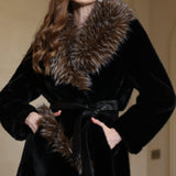 Asümmeetriline Patches Kootud Karusnahast Midi Mantel