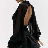 Must Klassikaline Mini Kleit Laternvarrukatega