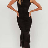Seljast Avatud Midi Kleid Rüüdiga