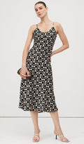 Must Valge Geomeetrilise Prindiga Midi Kleid
