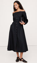 Must puuvillane off-shoulder midi särgikleidi