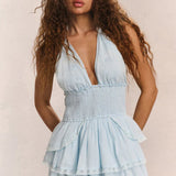Cotton Ruffled Halter Mini Dress