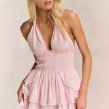 Cotton Ruffled Halter Mini Dress