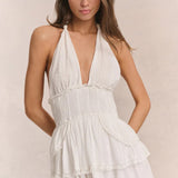 Cotton Ruffled Halter Mini Dress