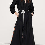 Puuvillane Split Neck Särk Midi Kleidid Mustas