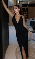 Diamante Rõhutatud Midi Kleid Mustas