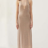 Nude Diamante Halter Midi Dress