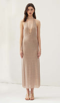 Nude Diamante Halter Midi Dress