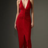 Diamante ruched midi kleit punases