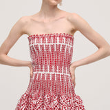 Punane Puuvillane Mini Kleit Tikkitud Silmadega