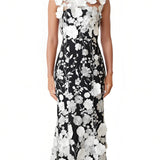 Kohandatud 3D lilledega midi kleit mustas