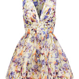 Floral Print Linen and Silk Mini Dress