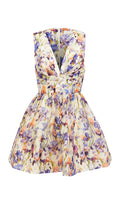 Floral Print Linen and Silk Mini Dress