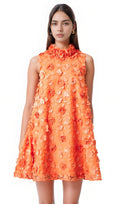 Oranž Lilleline Kõrge Kaelusega Trapeze Mini Kleid
