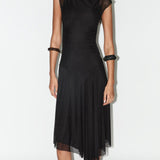 Kogutud Tülli Midi Kleid Mustas