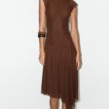 Kogutud Tülli Midi Kleid Brownis