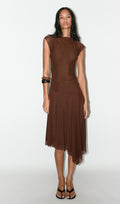 Kogutud Tülli Midi Kleid Brownis