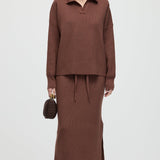 Kootud Pikad Varrukad Ülemine ja Midi Kleidiseade