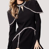 Kristallmini kleit kõrge kaelusega ja pikkade varrukatega