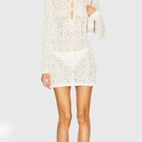 Valge pitsist mini kleit Pika varrukaga