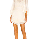 Ruched Ruffle Mesh Mini Dress with Puff Sleeves