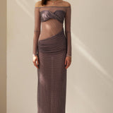 Hall Lilla Off-Shoulder Diamante Maxi Dress