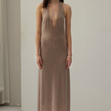 Nude Diamante Halter Midi Dress