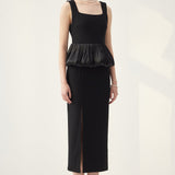 Ruffle Hem Slit Midi Kleit