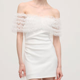 Õlavarrelt Väljaulatuv Lilleline Tülli Mini Kleid