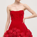 Punane Lilleline Mini Kleit Õlgadelt Avatud