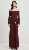 Maxi Kleid mit Ärmeln in Rotbraun