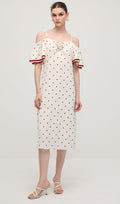 Polka Dot Üks Õlg Midi Kleid