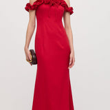 Ruffled Off-Shoulder Maxi Dress in Red