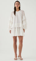 White Ruffled Tiered Puff-Sleeve Mini Dress