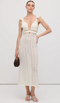 Ruffle Seljatu Backless Kootud Midi Kleid
