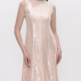 Pearl-Trimmed Midi Dress with Saddle Details
