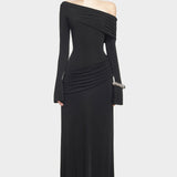 Üksik Jersey Kootud Drapeeritud Maxi Kleid