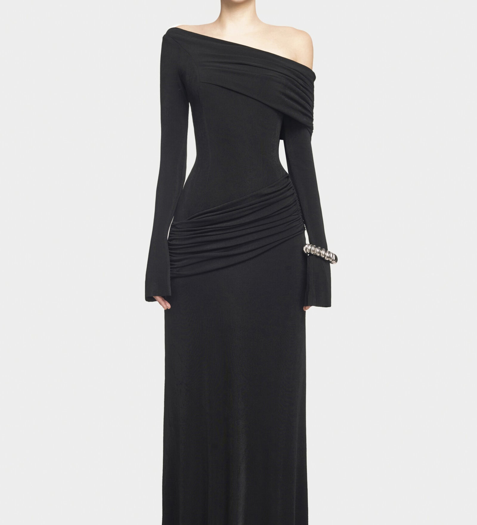 Üksik Jersey Kootud Drapeeritud Maxi Kleid